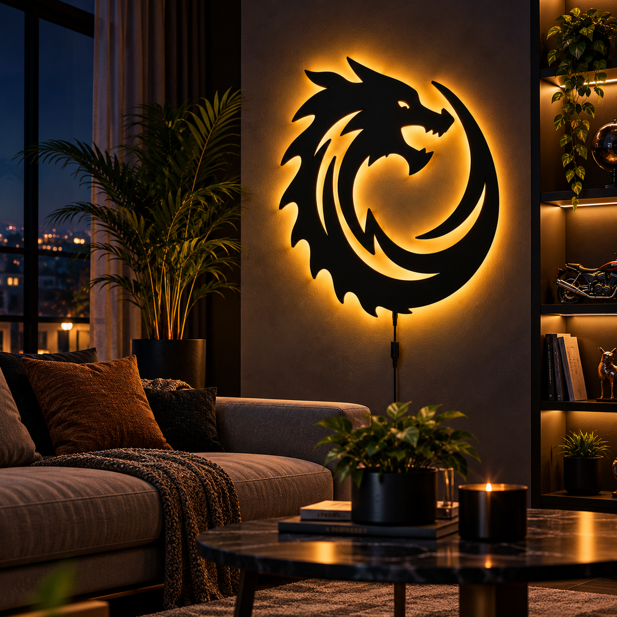 Premium Dragon LED Wall Lamp with glowing red dragon silhouette wall decor