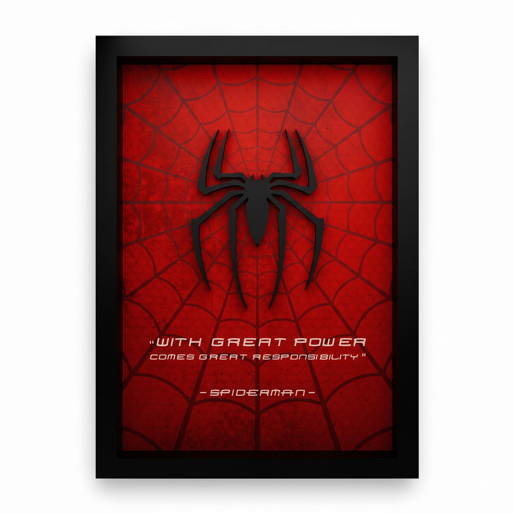 Spider-Man 3D wall frame with black raised spider emblem on red web background