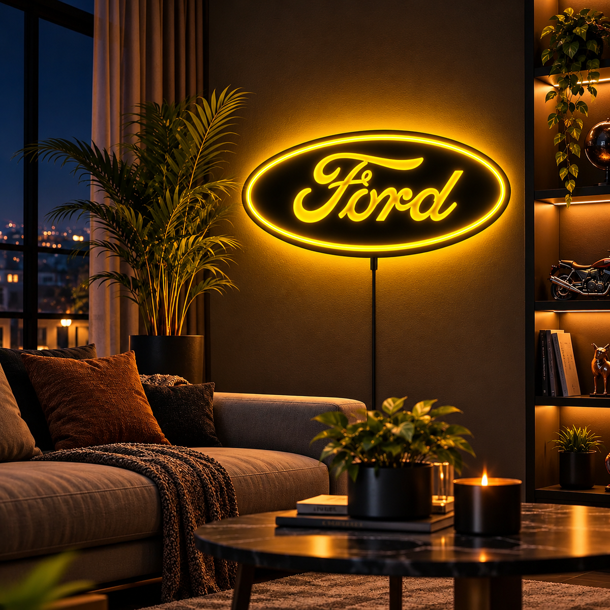 Ford LED Logo Wall Sign | Blue Illuminated Car Decor