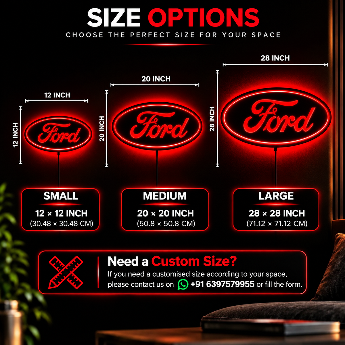Ford LED Logo Wall Sign | Blue Illuminated Car Decor
