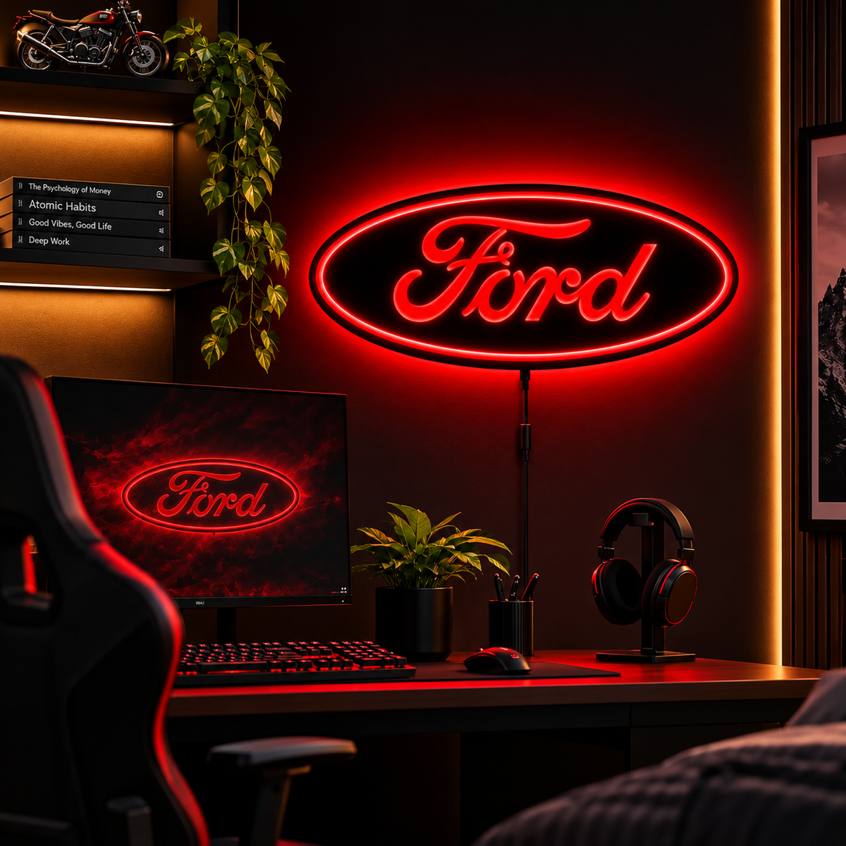 Ford LED Logo Wall Sign | Blue Illuminated Car Decor