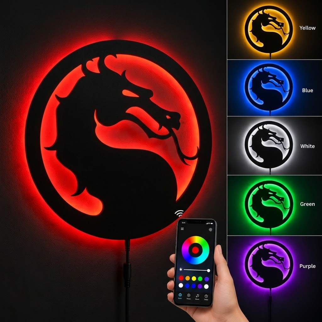Premium Dragon LED Wall Lamp with glowing dragon silhouette wall decor