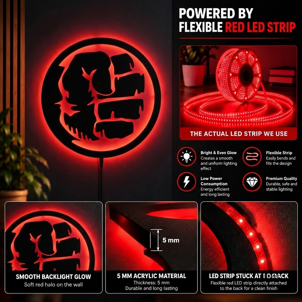 Black circular Hulk-inspired LED wall lamp with vibrant green backlighting for superhero and gaming room decor

