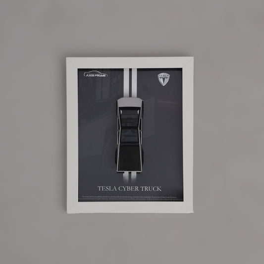 Framed poster of Tesla Cybertruck on a gray background