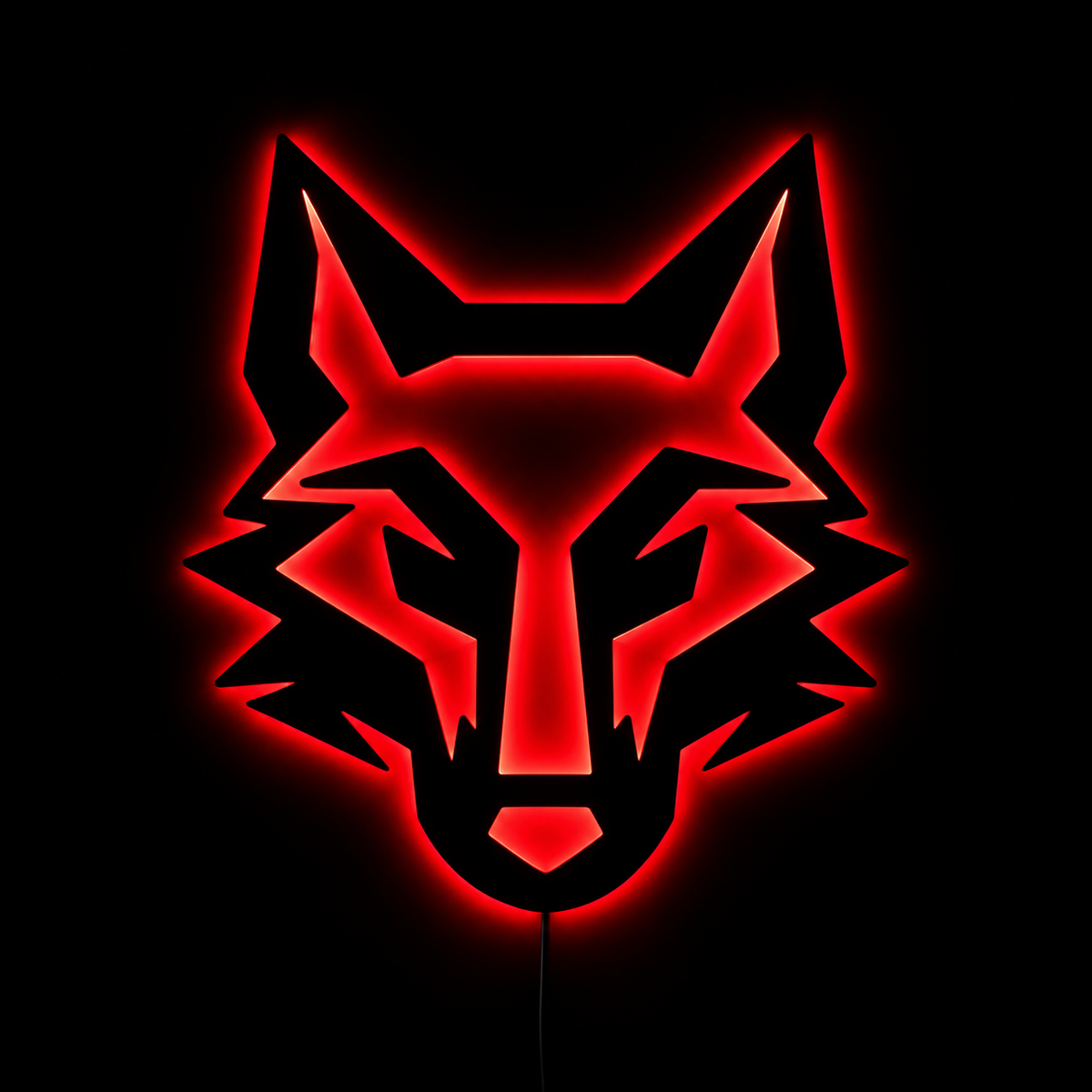 Wolf face LED wall lamp with vibrant pink and blue backlighting for gaming room and bedroom decor
