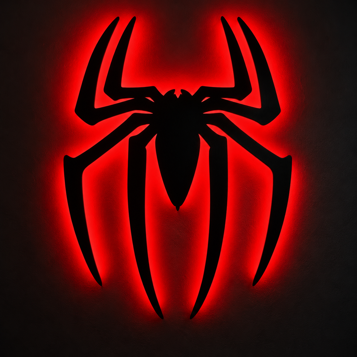 Premium Spider-Man LED wall lamp with black spider emblem and red glowing light