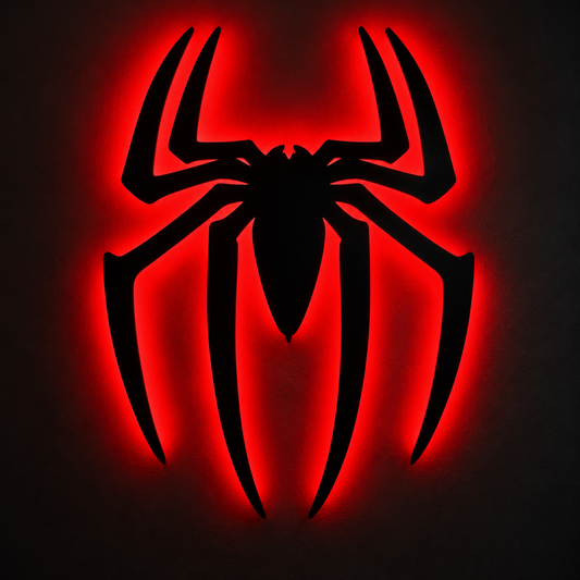 Premium Spider-Man LED wall lamp with black spider emblem and red glowing light