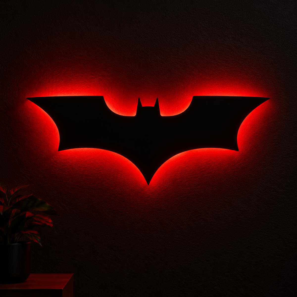 Premium Batman LED wall lamp with black emblem and red glowing light