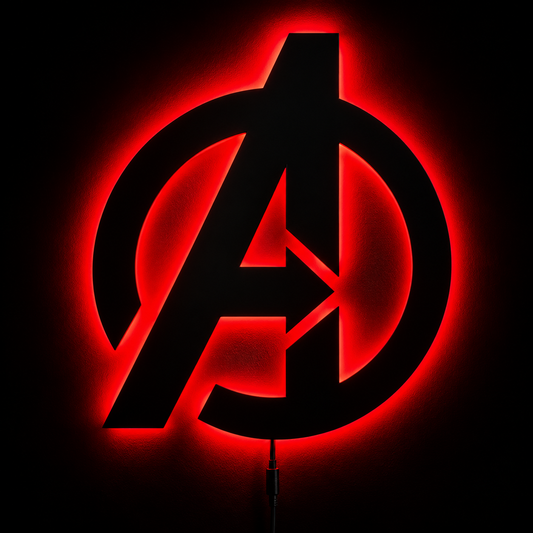 Premium Avengers LED wall lamp with black Avengers emblem and red glowing light