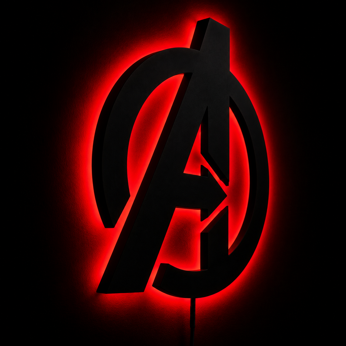 Premium Avengers LED wall lamp with black Avengers emblem and red glowing light