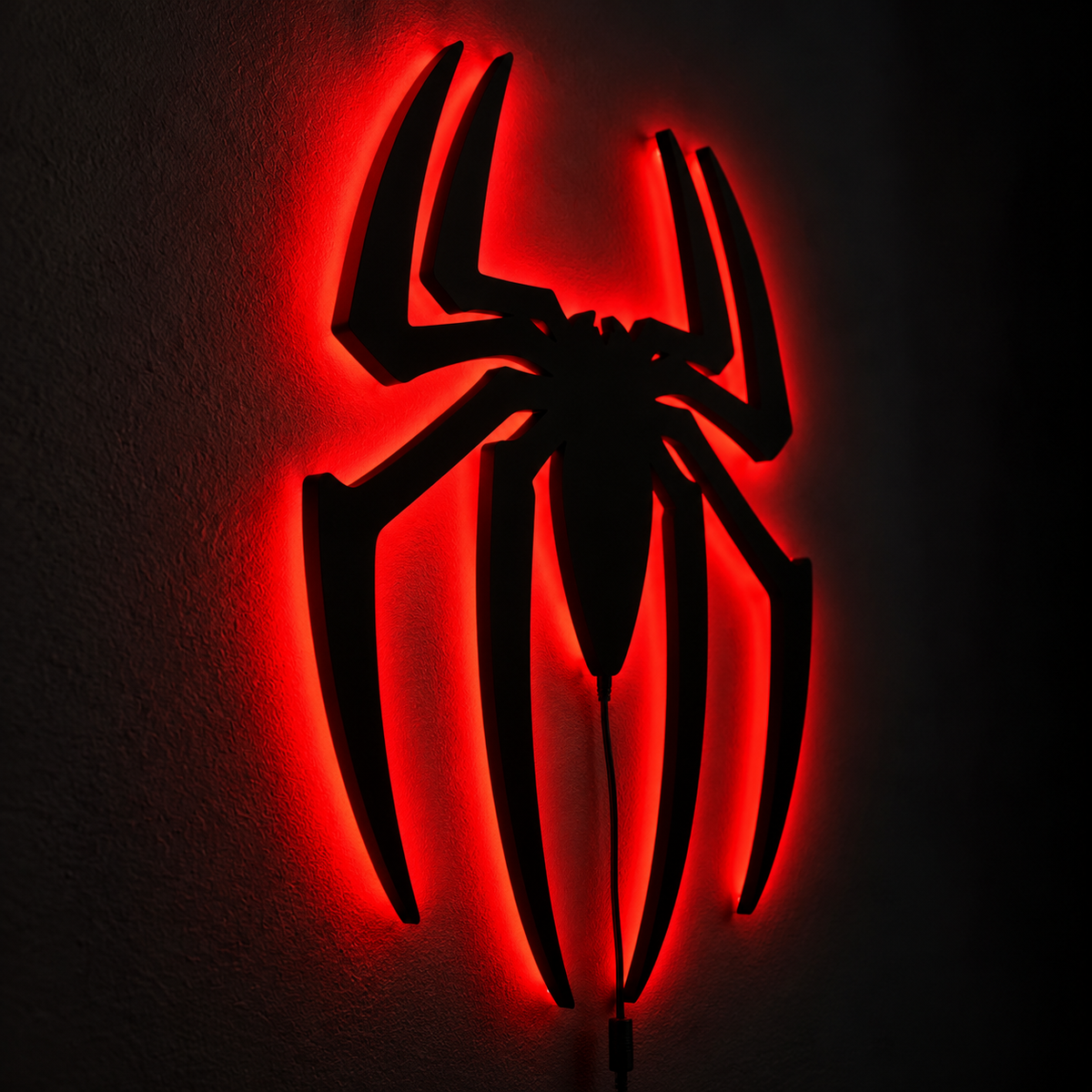 Premium Spider-Man LED wall lamp with black spider emblem and red glowing light