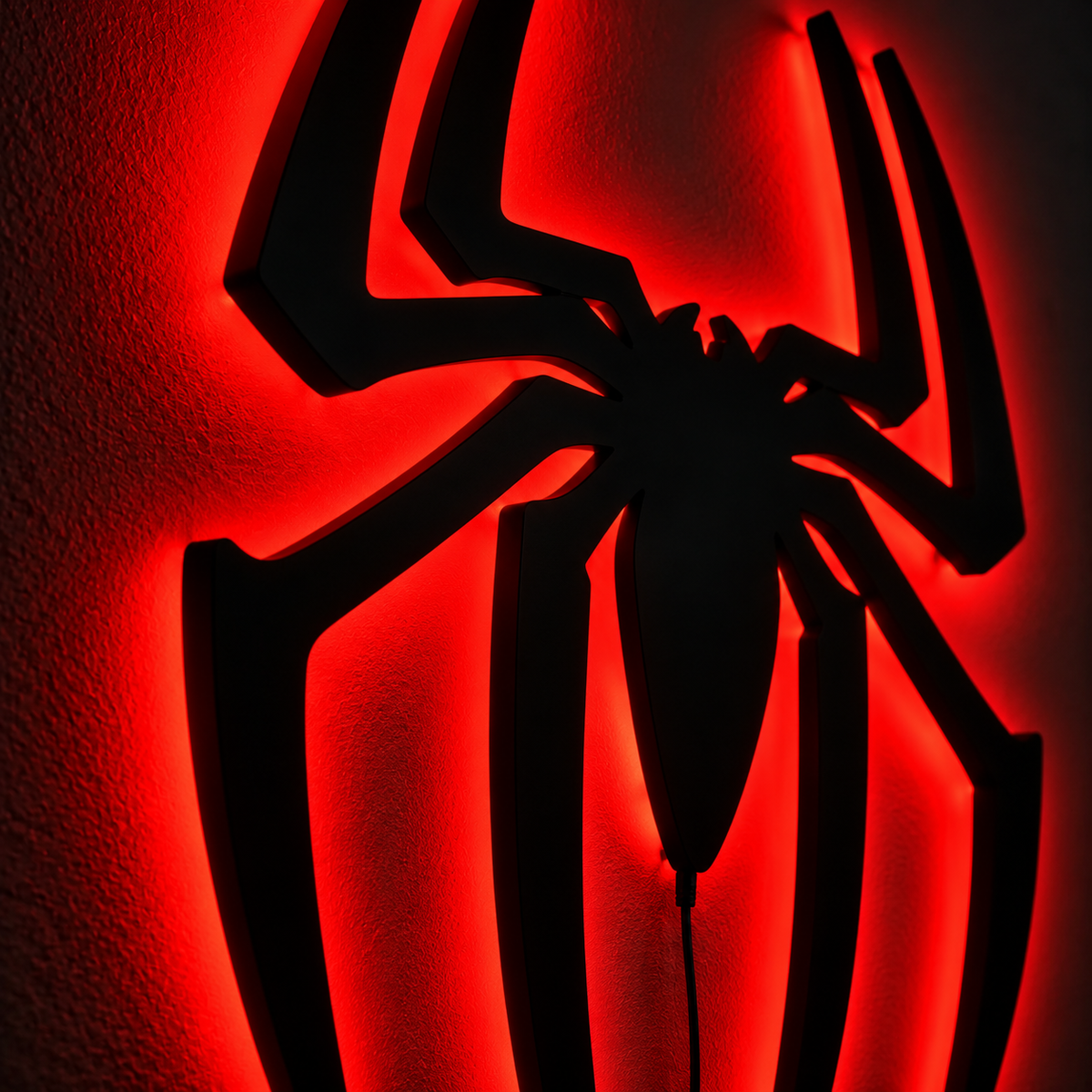 Premium Spider-Man LED wall lamp with black spider emblem and red glowing light