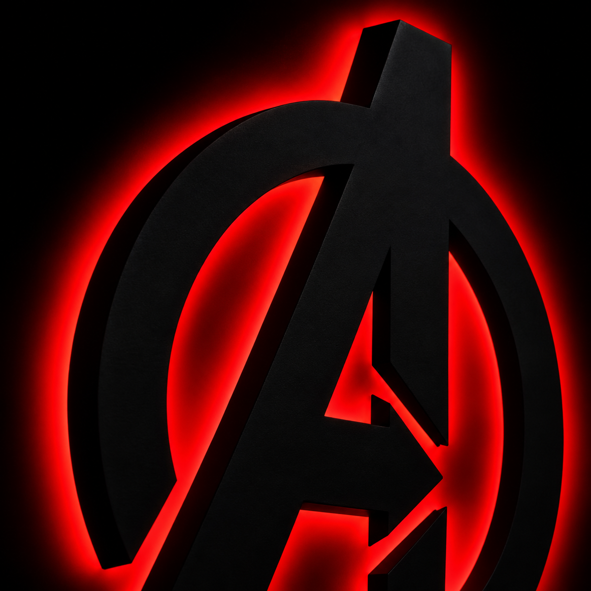 Premium Avengers LED wall lamp with black Avengers emblem and red glowing light