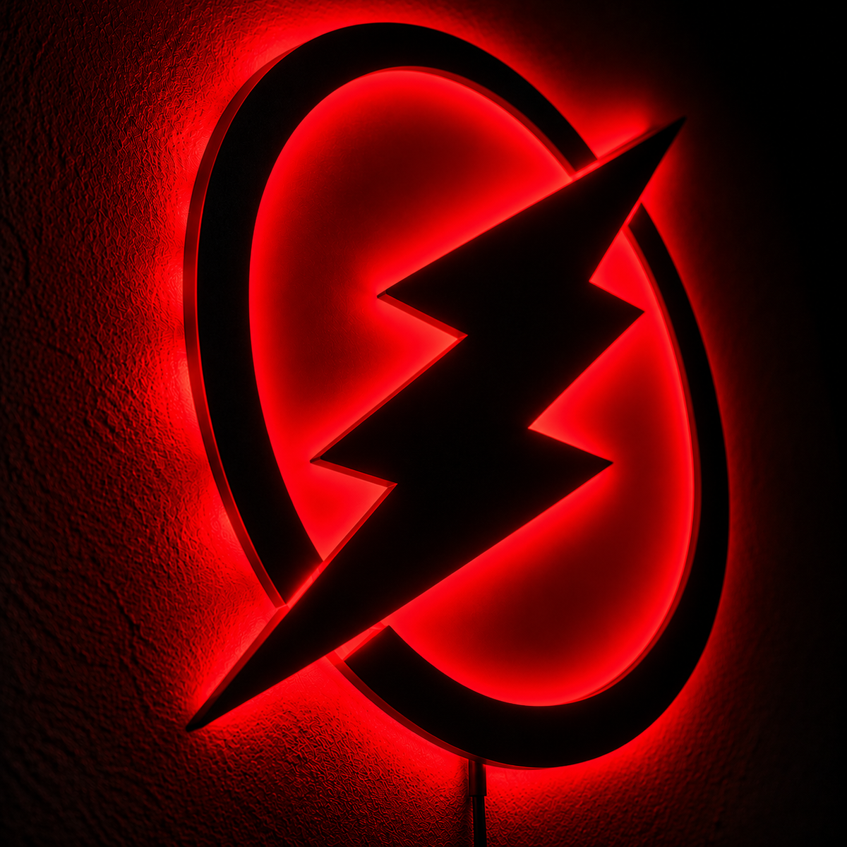 Premium Flash LED wall lamp with black lightning bolt and red yellow glowing light