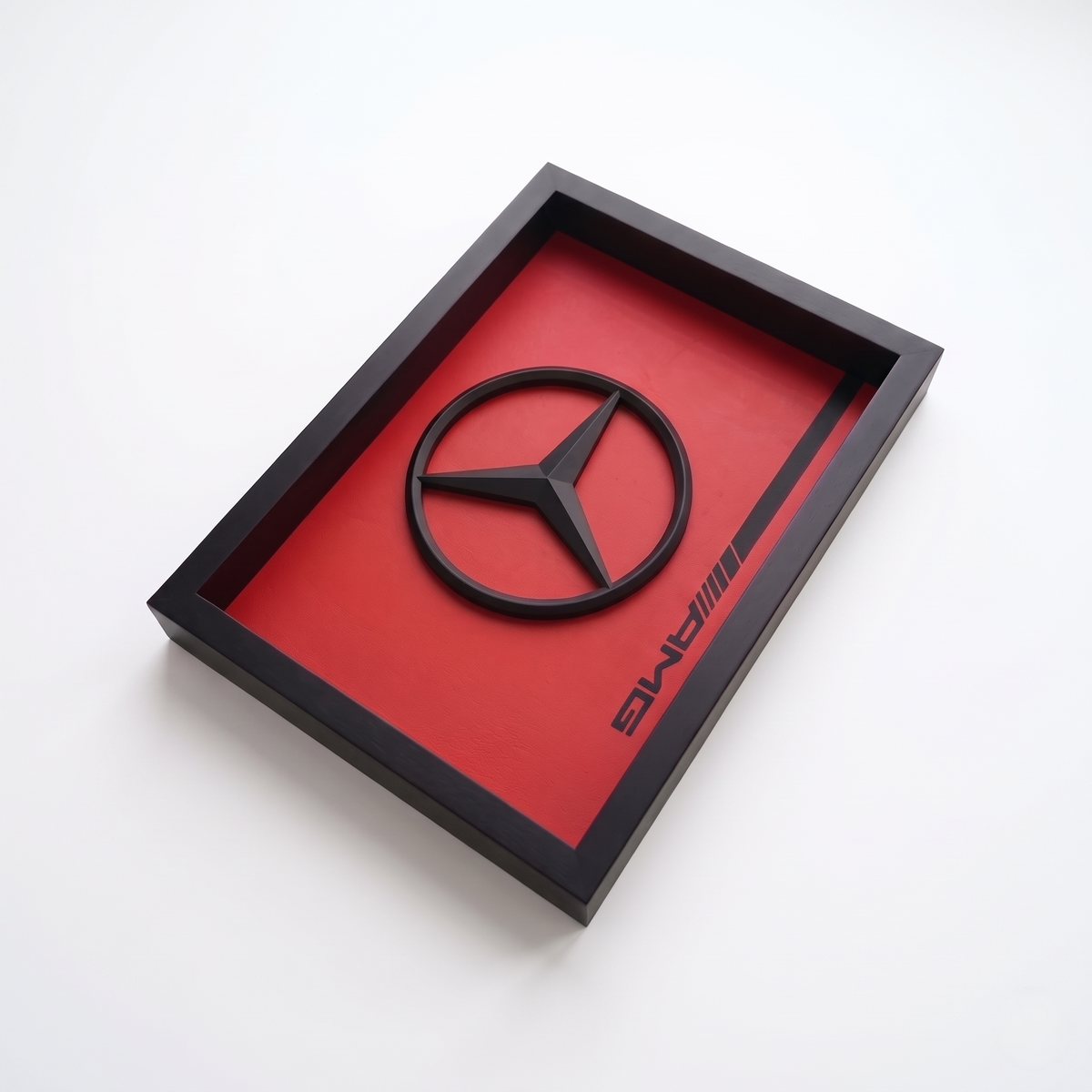 Premium Mercedes AMG 3D frame with black Mercedes logo on red background