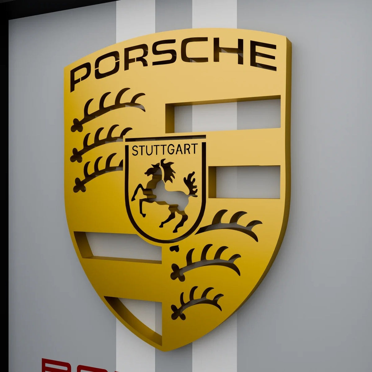 Premium Porsche car 3D wall frame with Porsche emblem and sports car design in a black shadow box frame