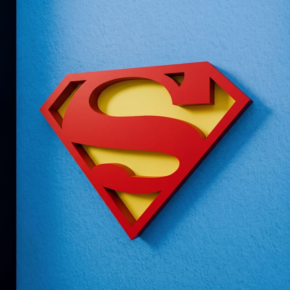 Premium Superman 3D shadow box frame with red and yellow emblem on blue background and black frame