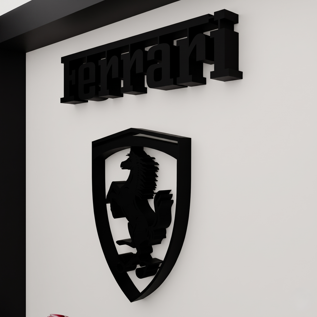 Premium Ferrari 488 Pista 3D wall frame with Ferrari emblem, red sports car and black shadow box frame