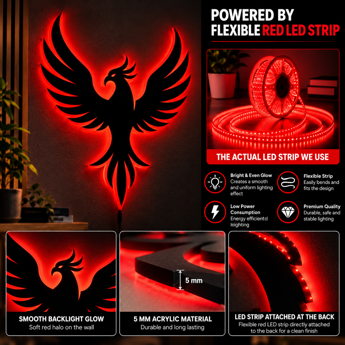 Premium Phoenix LED Wall Lamp | Phoenix Wall Decor