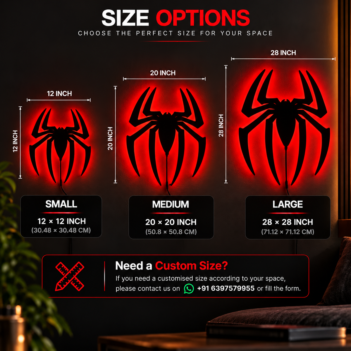 Premium Spider-Man LED wall lamp with black spider emblem and red glowing light