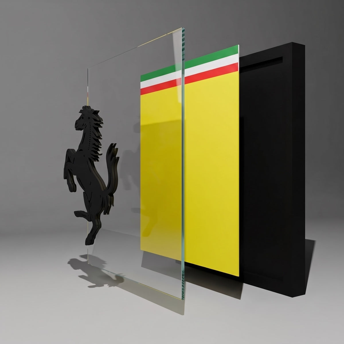 Premium Ferrari  3D wall frame with Ferrari emblem, red sports car and black shadow box frame