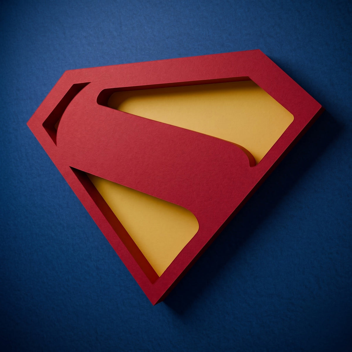 Premium Superman 3D frame with red and yellow emblem on blue background and black shadow box frame