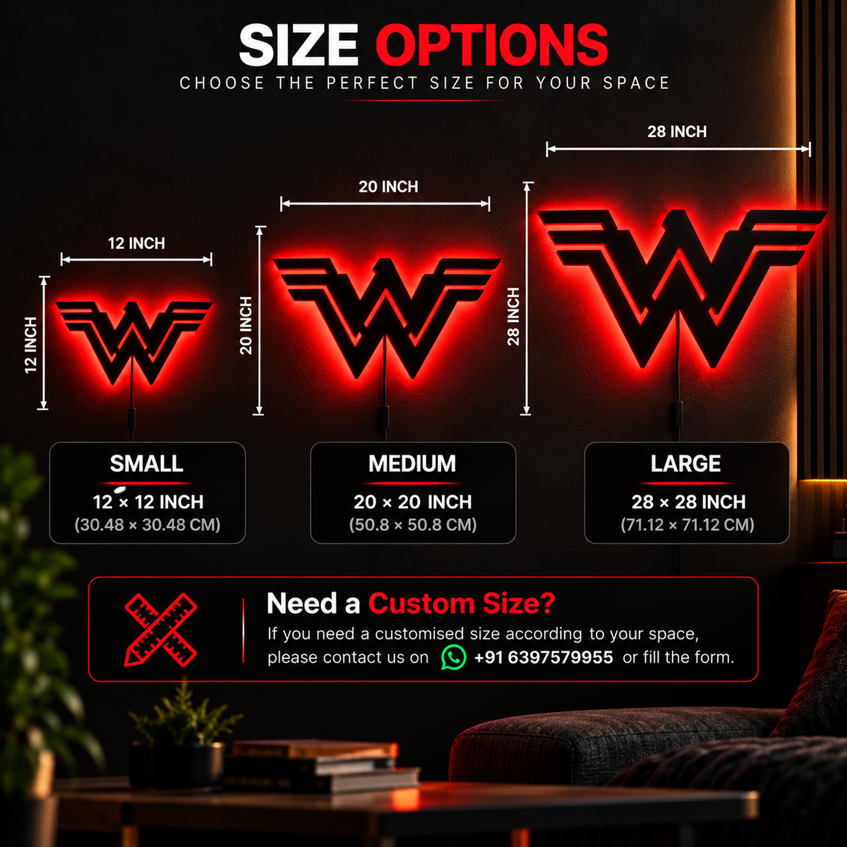 Wonder Woman logo LED wall lamp with golden-yellow glowing backlight for superhero bedroom and gaming room decor
