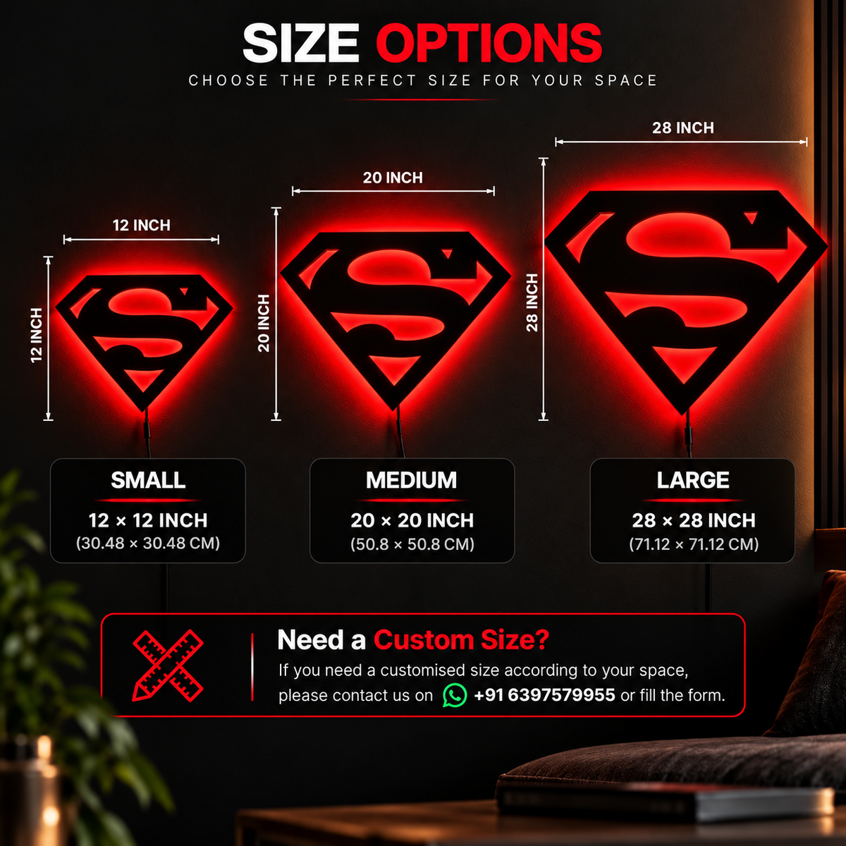 Premium Superman LED Wall Lamp with glowing superhero emblem wall decor