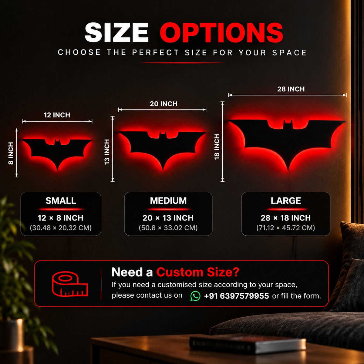 Premium Batman LED wall lamp with black emblem and red glowing light