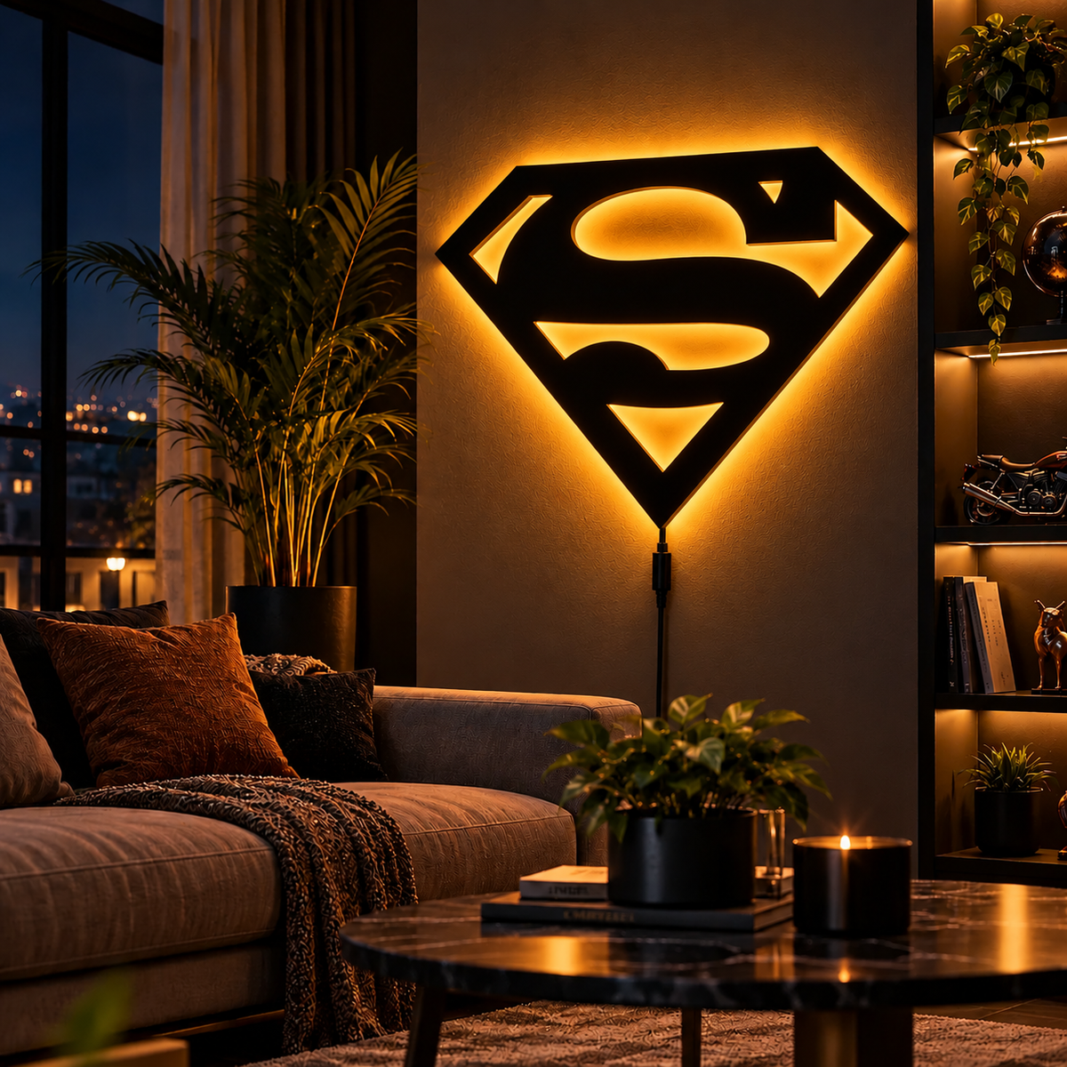 Premium Superman LED Wall Lamp with glowing superhero emblem wall decor