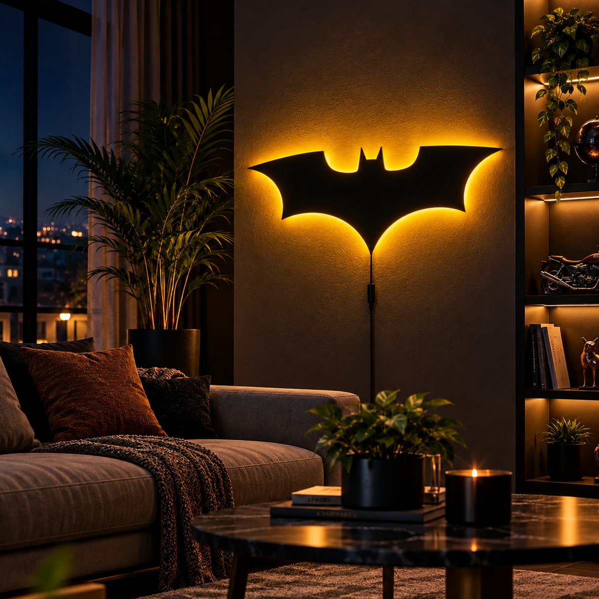 Premium Batman LED wall lamp with black emblem and red glowing light