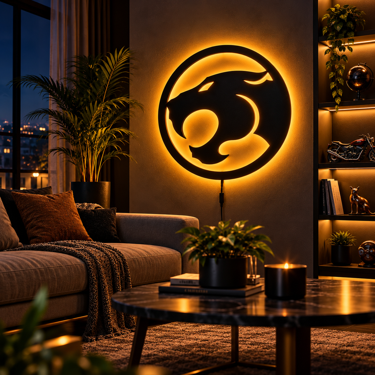 Wonder Woman logo LED wall lamp with golden-yellow glowing backlight for superhero bedroom and gaming room decor
