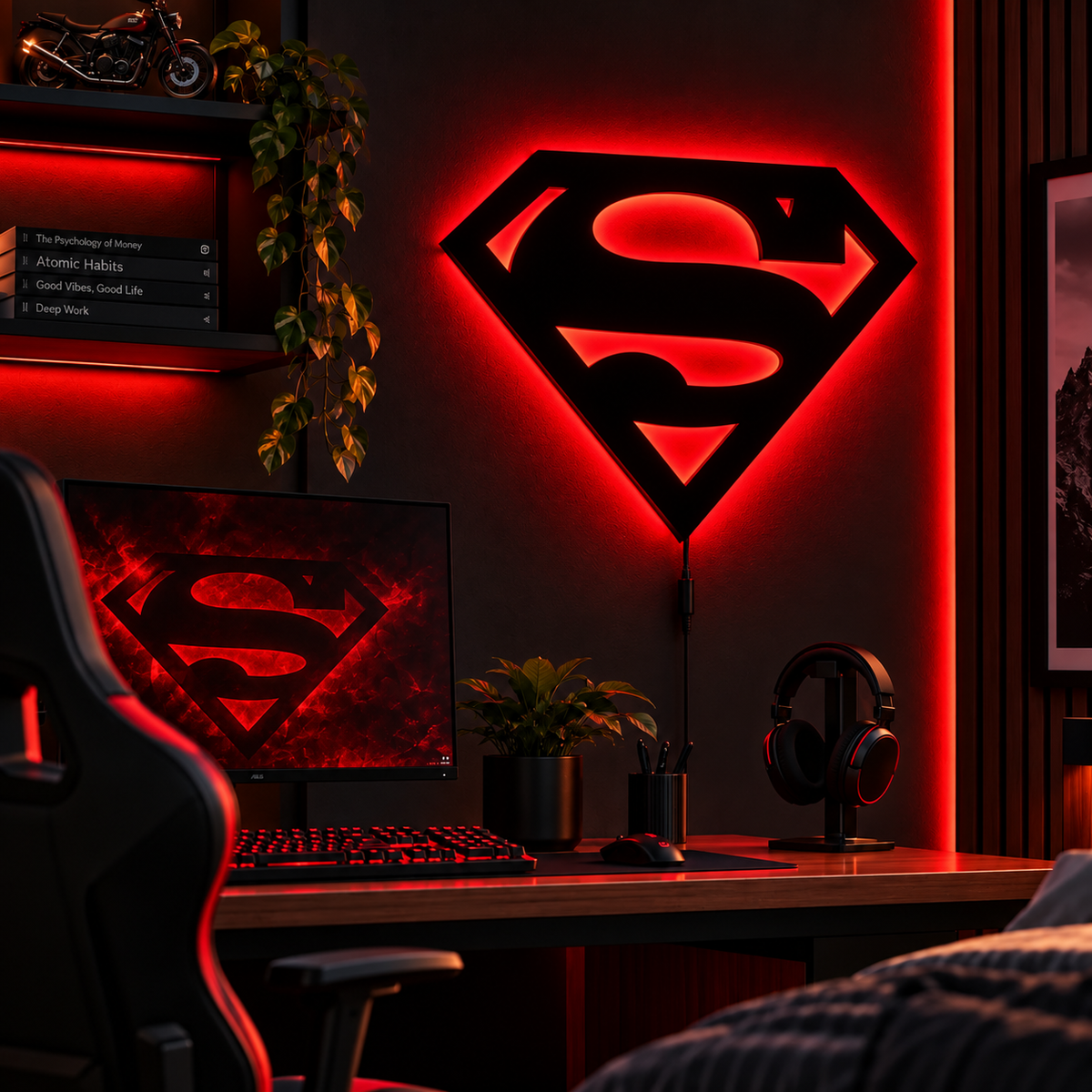 Premium Superman LED Wall Lamp with glowing superhero emblem wall decor