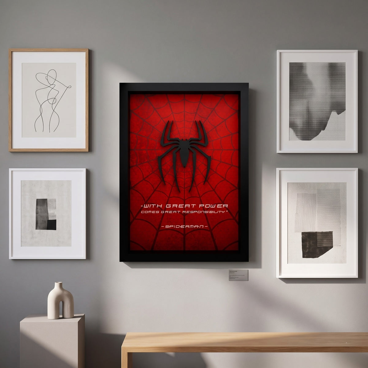 Spider-Man 3D wall frame with black raised spider emblem on red web background