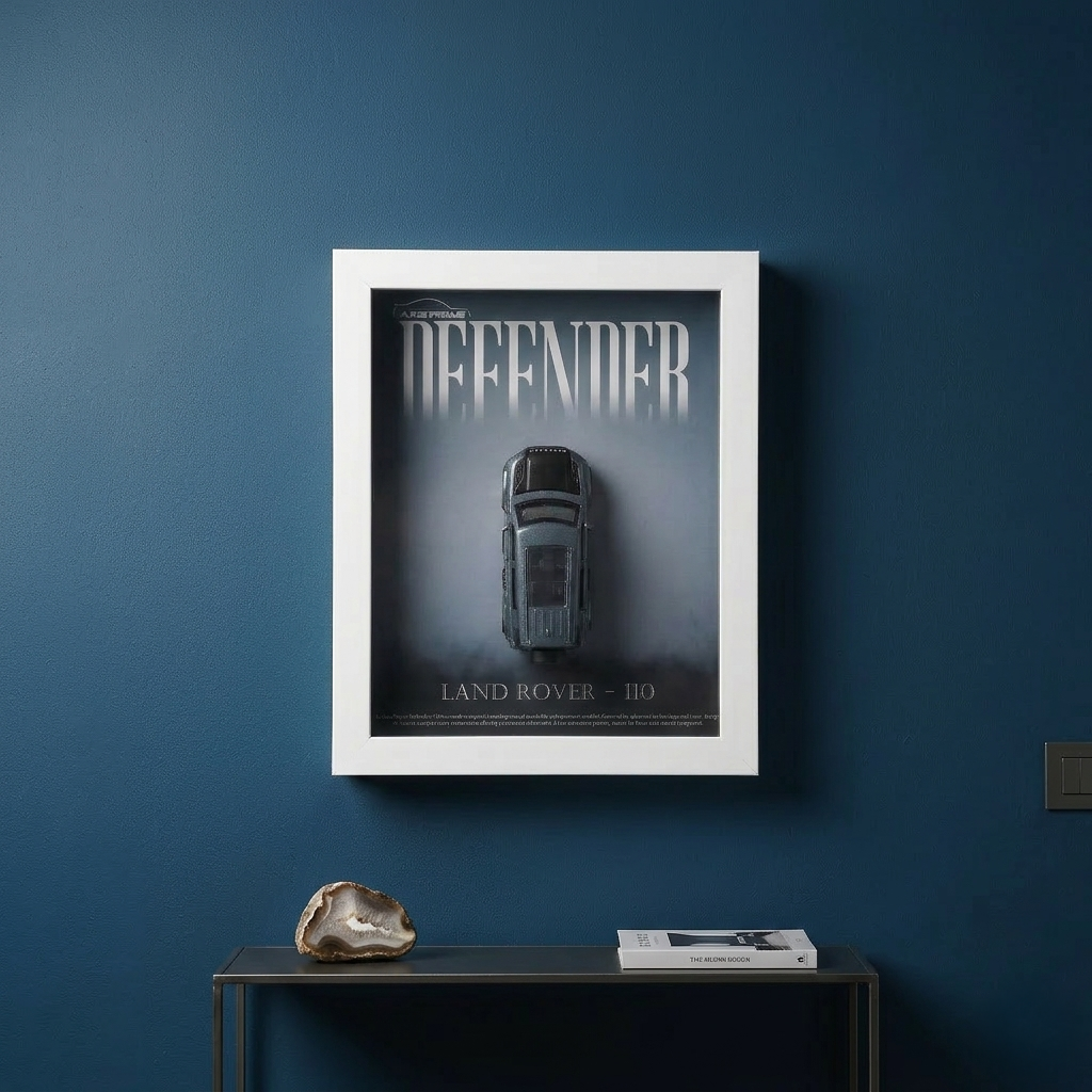 Premium 3D car frame featuring Land Rover Defender 110 diecast car display