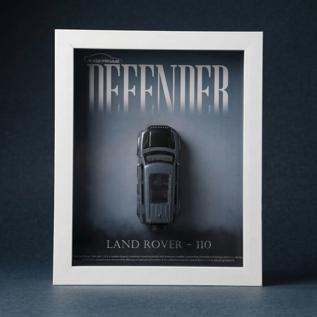 Land Rover Defender 110 diecast car mounted in premium 3D car frame wall decor