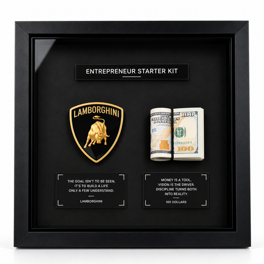 Entrepreneur 3D shadow box frame with premium black finish, 3D emblem, money-inspired display and motivational quote plates