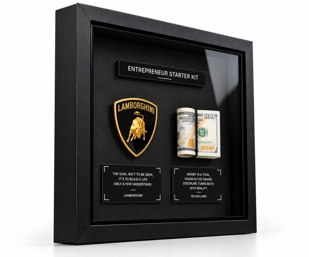 Entrepreneur 3D shadow box frame with premium black finish, 3D emblem, money-inspired display and motivational quote plates