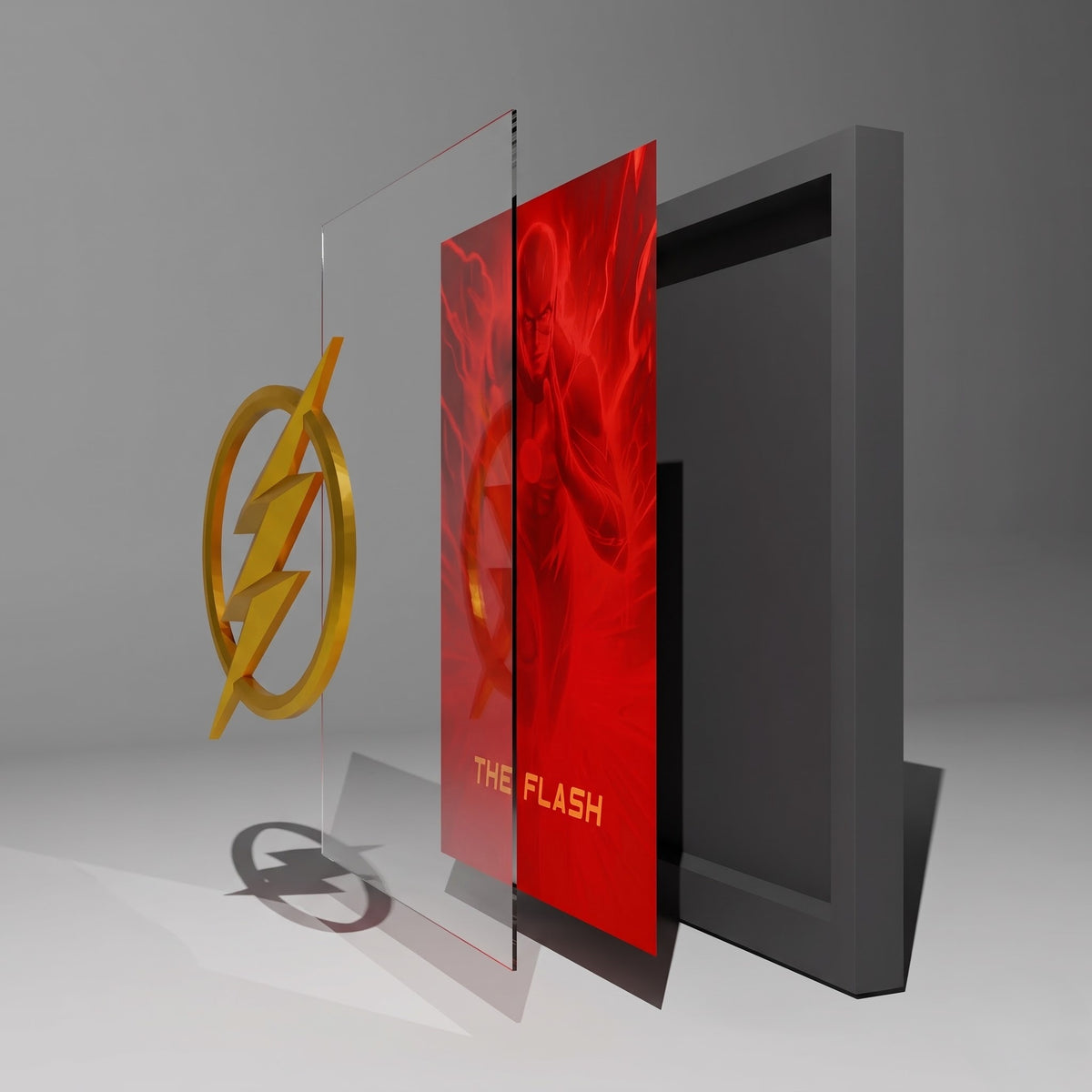 The Flash 3D wall art frame with red and gold superhero design