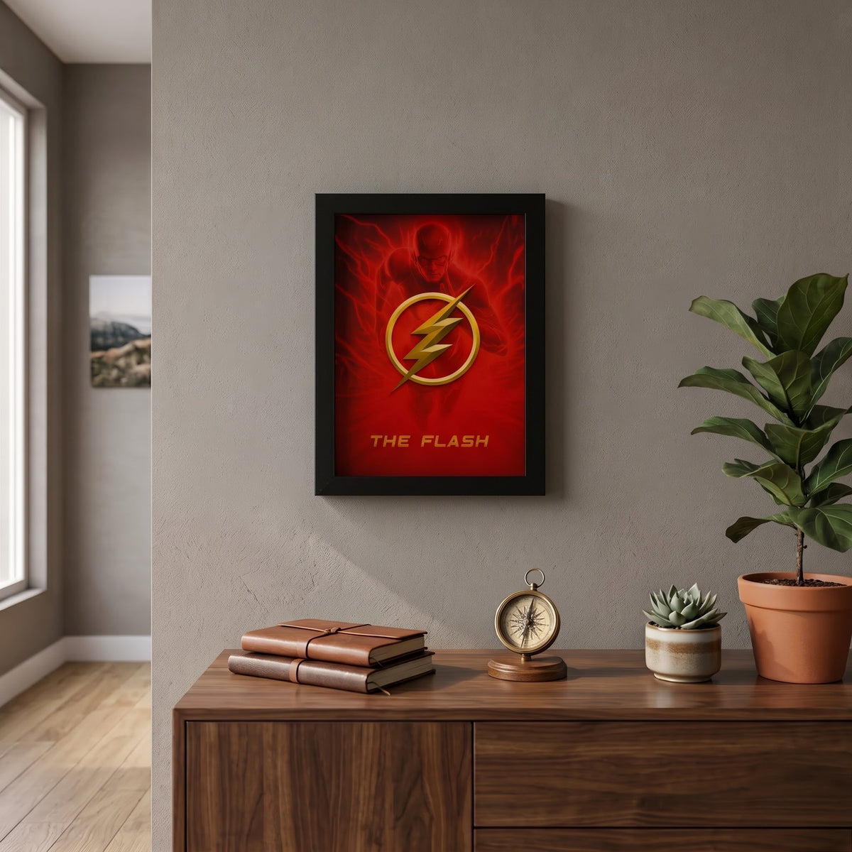 The Flash 3D wall art frame with red and gold superhero design