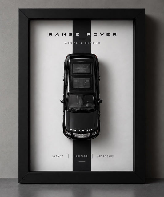 Premium Range Rover 3D Car Frame with black miniature SUV, black frame and minimalist luxury wall decor design