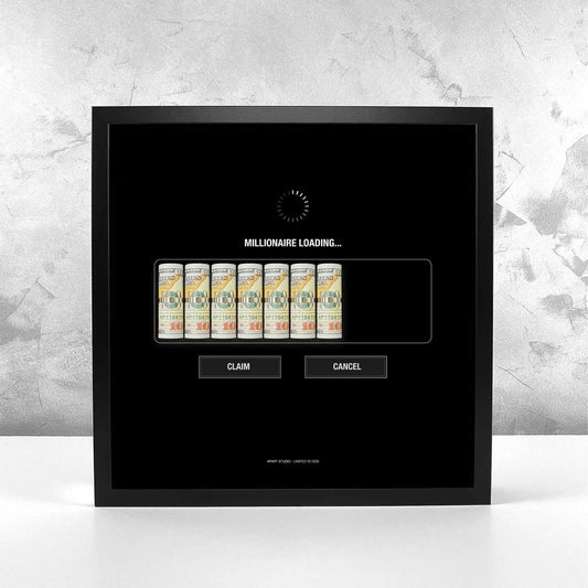 Premium Millionaire Loading 3D frame with realistic money display and luxury black shadow box design