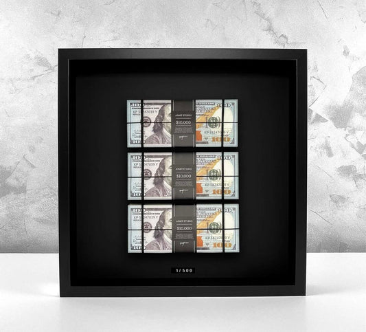 Premium Doller Money 3D Frame with multiple realistic money displays and luxury black shadow box frame
