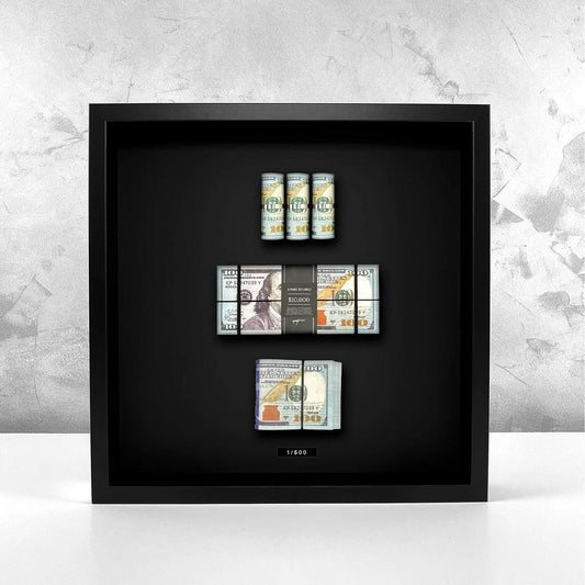 Dollar money 3D shadow box frame with realistic money display and premium black luxury frame