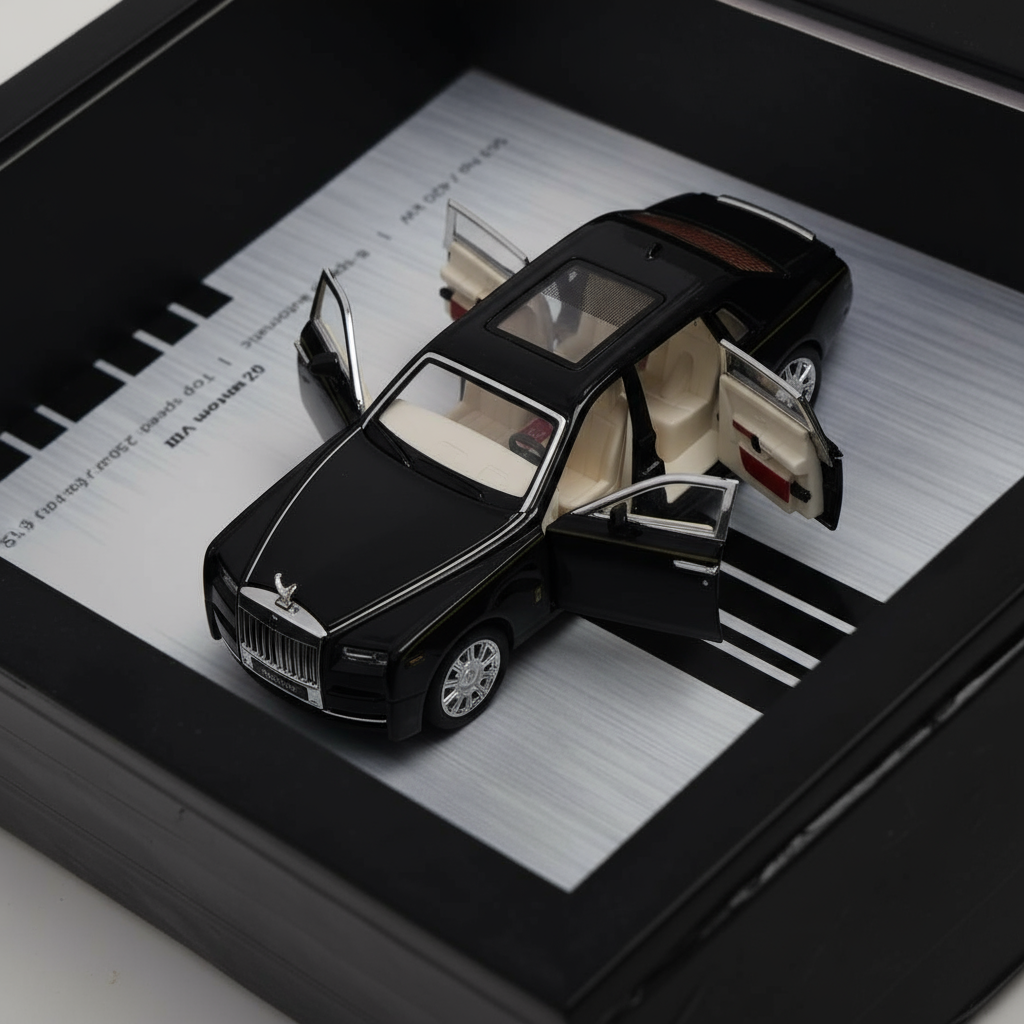 Rolls Royce car frame wall decor with realistic diecast car display