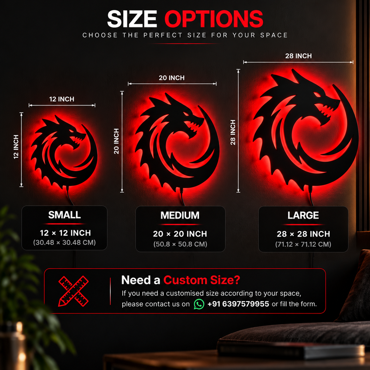 Premium Dragon LED Wall Lamp with glowing red dragon silhouette wall decor